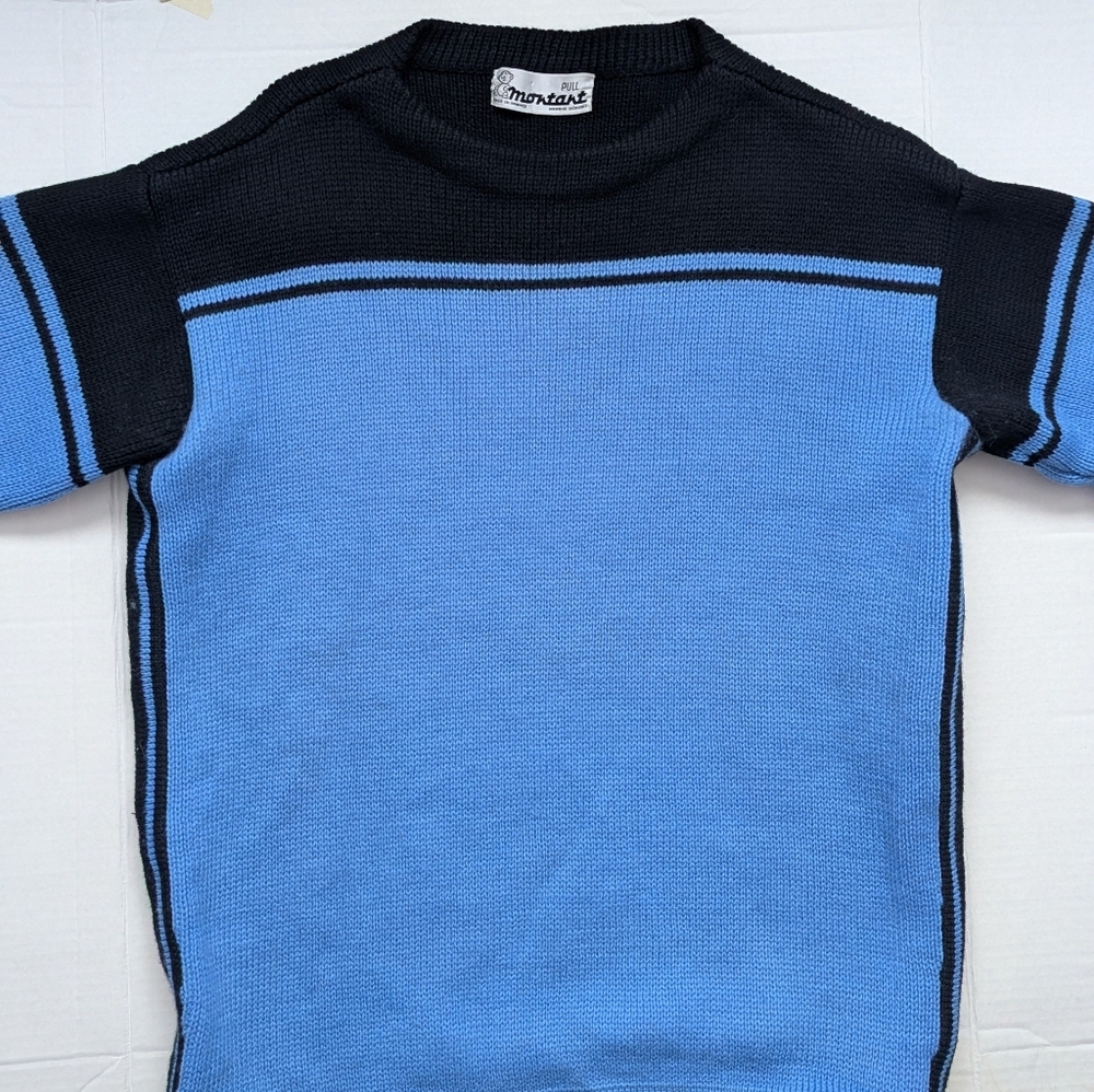Vintage 70s Wool Ski Black and Blue Knit Sweater - Picture 6 of 12